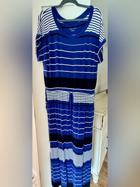 Ava & Viv Blue and White Striped Drawstring Maxi Dress